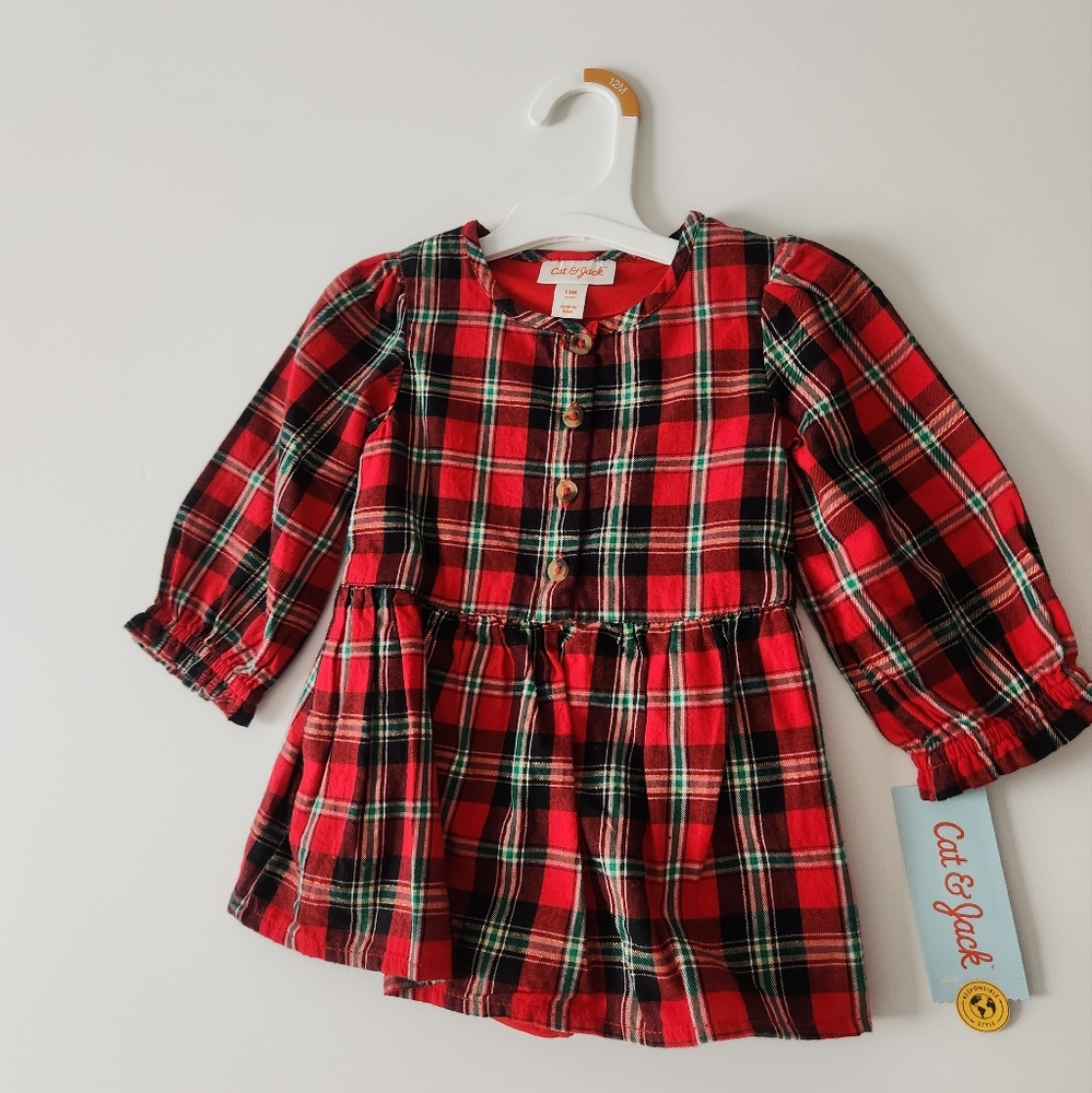 NWT Cat & Jack Christmas Holiday Baby Girls Dress 12 Months Beautiful Red Plaid